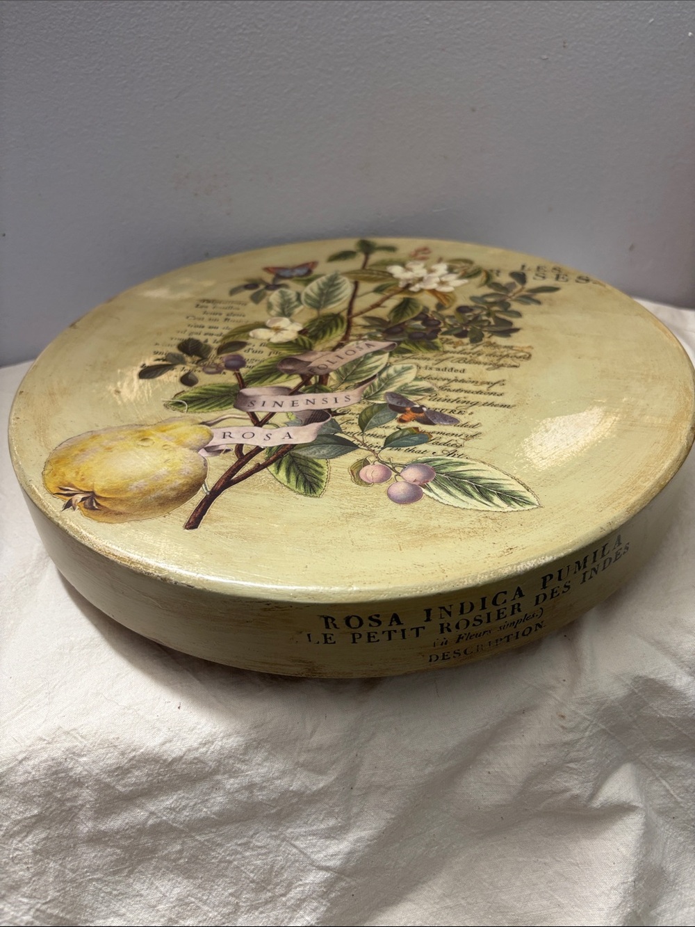 Round Decorative Floral Riser ( Upcycled Cutting Board)